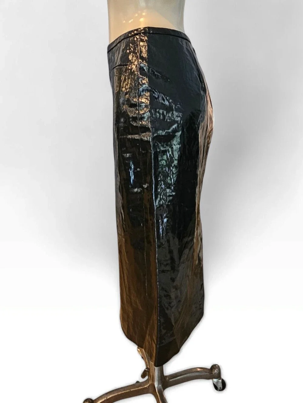 Nwt J.CREW Black Coated Faux Patent Leather Shiny Midi Pencil Skirt Sz 0